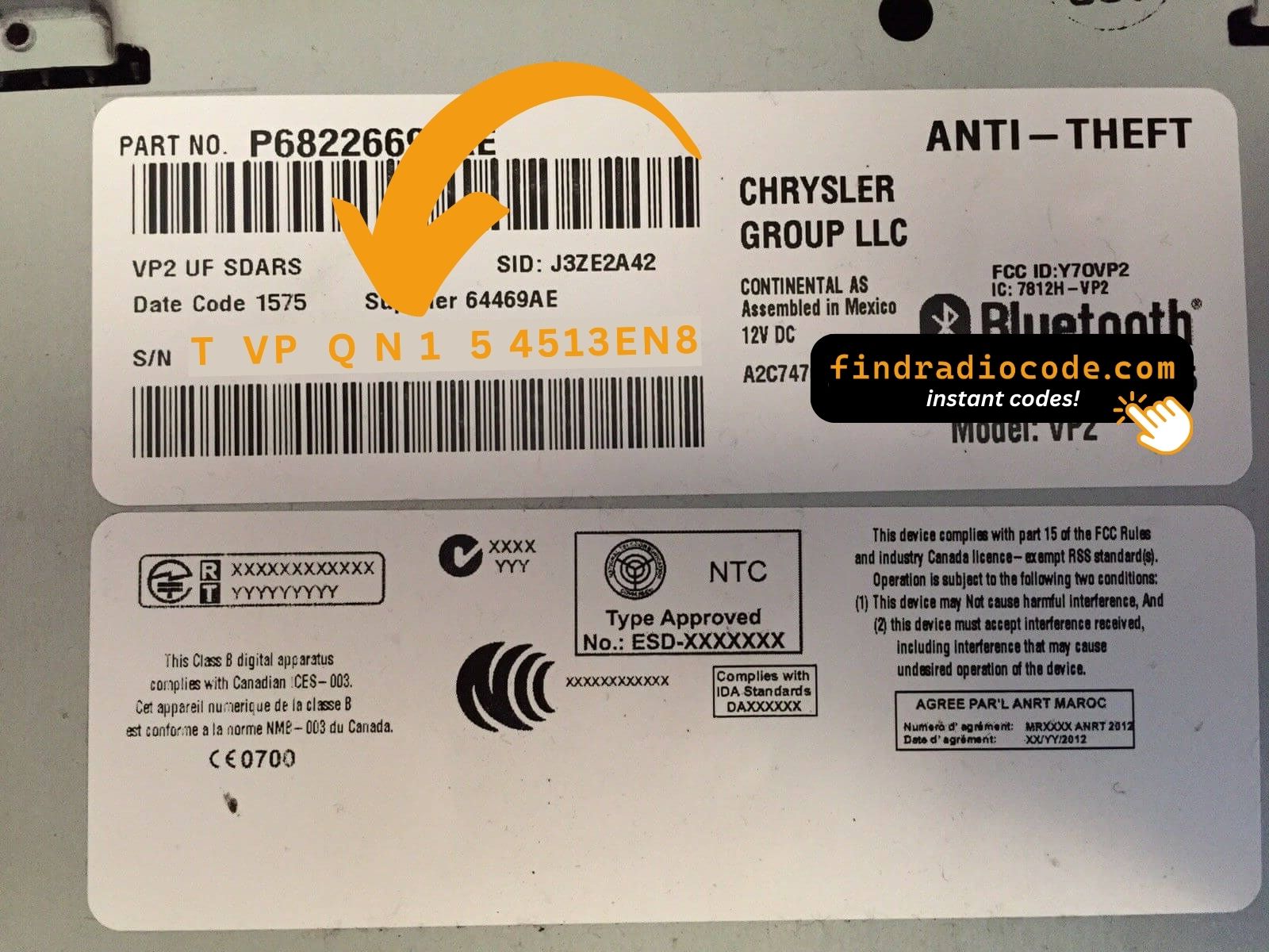 Chrysler Uconnect 5.0 RG2 VP2
 radio code anti theft online using serial number